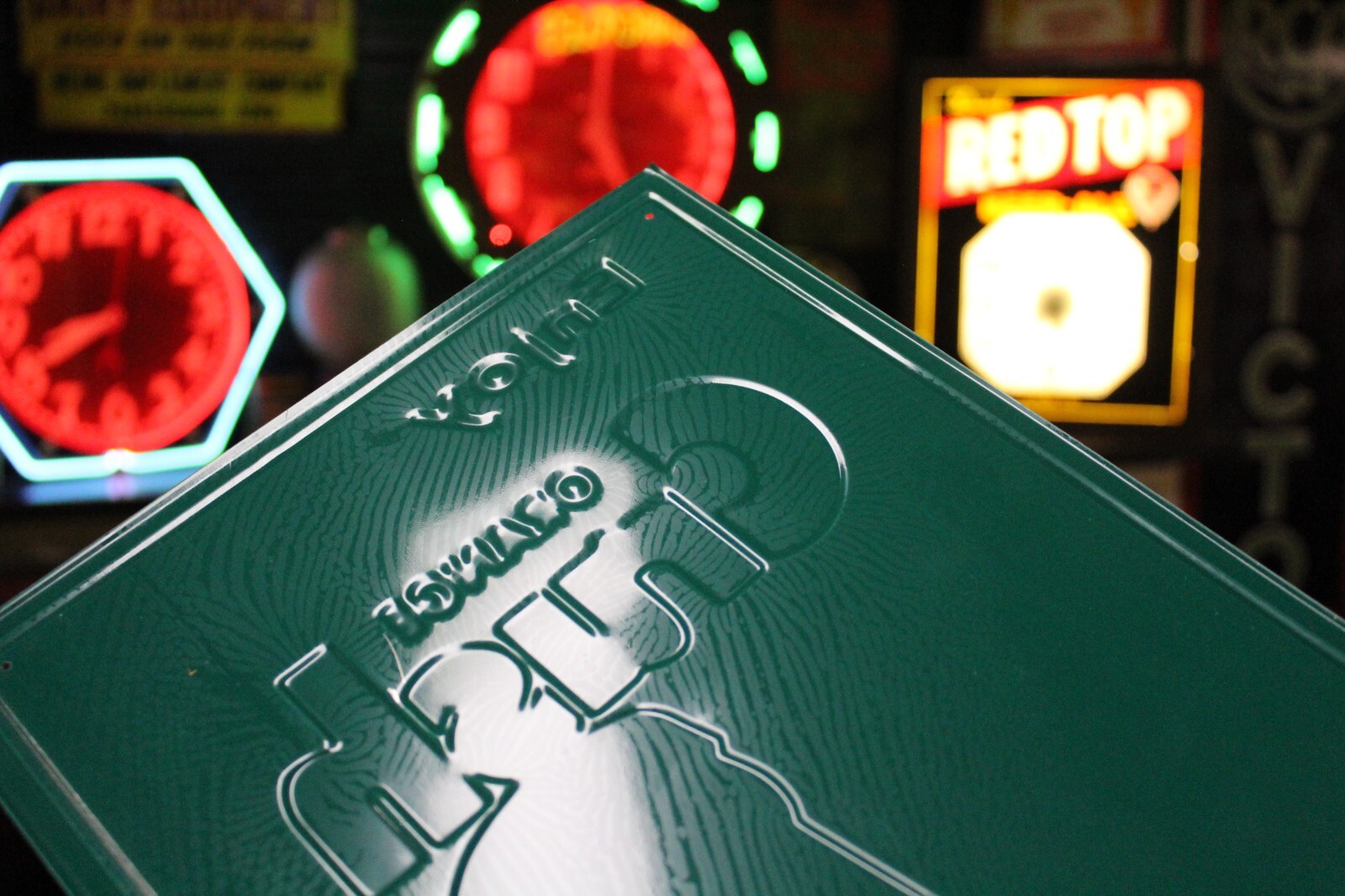 RARE ENJOY ORANGE CRUSH SODA POP VERTICAL EMBOSSED METAL SIGN BOTTLE STORE GAS