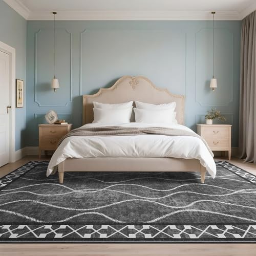 4x6 Area Rugs for Living Room, Machine Washable 4 ft x 6 ft Black Grey