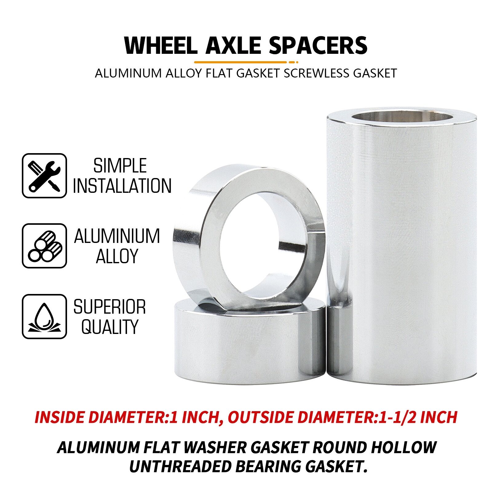 For Harley Wheel Axle Spacers Kit ID 1" To OD 1 1/2" Custom Dyna Softail Touring