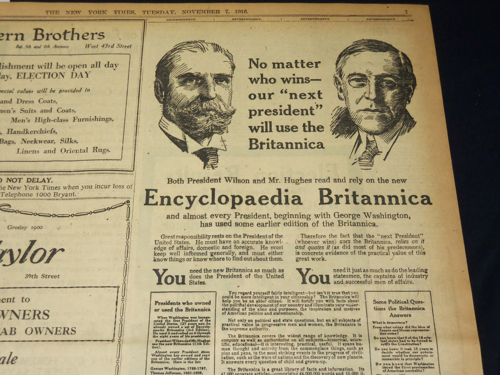 1916 NOVEMBER 7 NEW YORK TIMES - BOTH SIDES SURE OF VICTORY TODAY - NT 7686