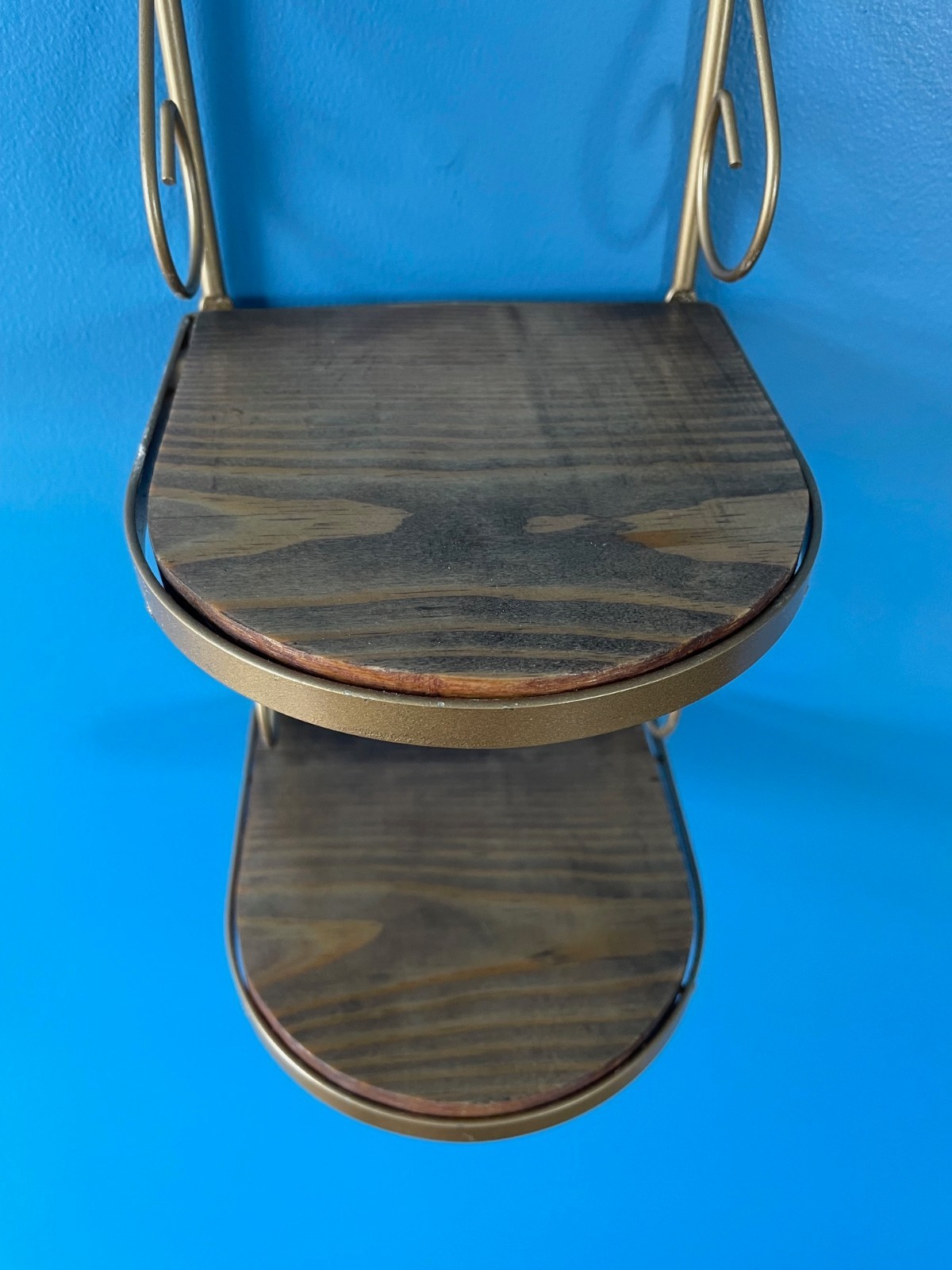 ReinVintaged Farmhouse Scroll Gold Metal & Pine Wooden 2 Tier Wall Shelf 15"