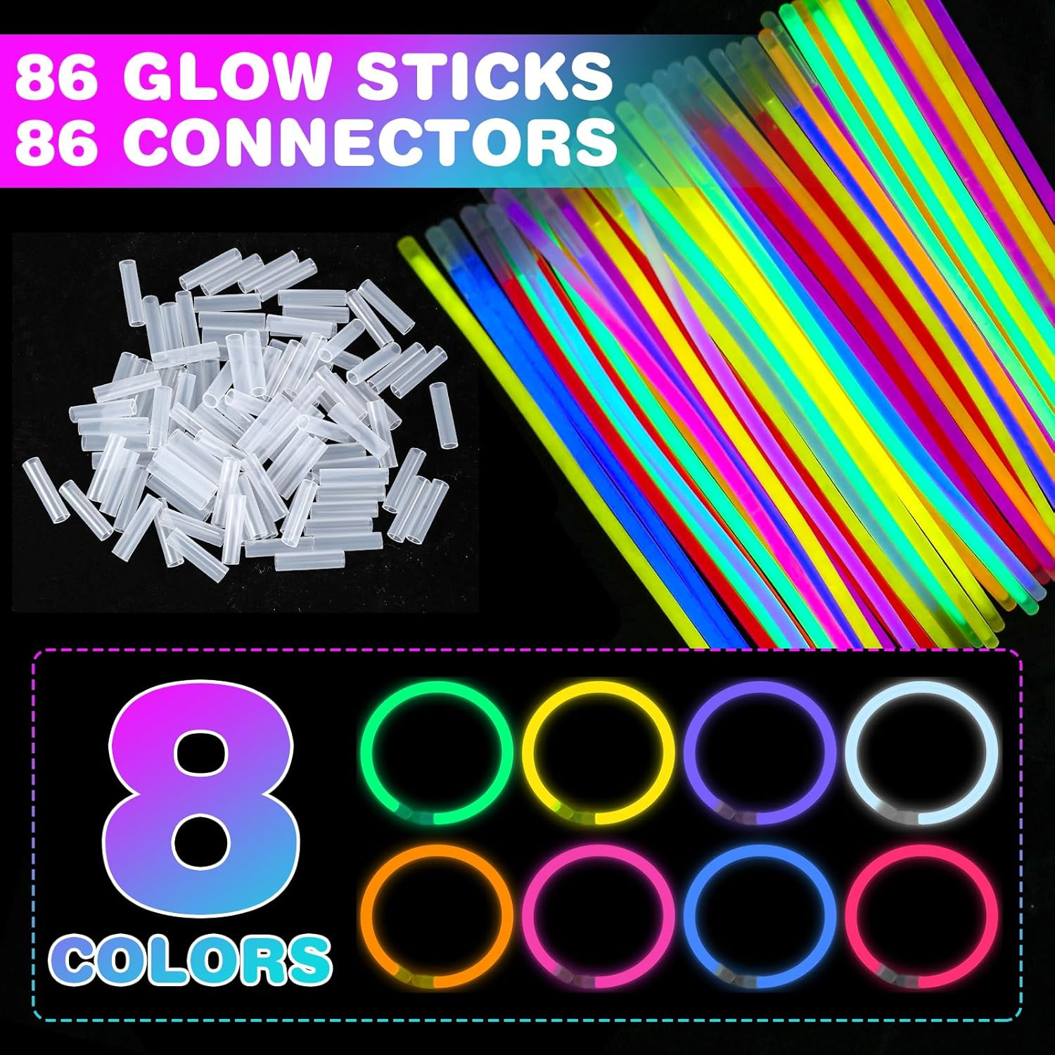 86 PCS Ultra Bright Glow Sticks, Inch Glow Sticks Bulk Party Pack, Light up Sti