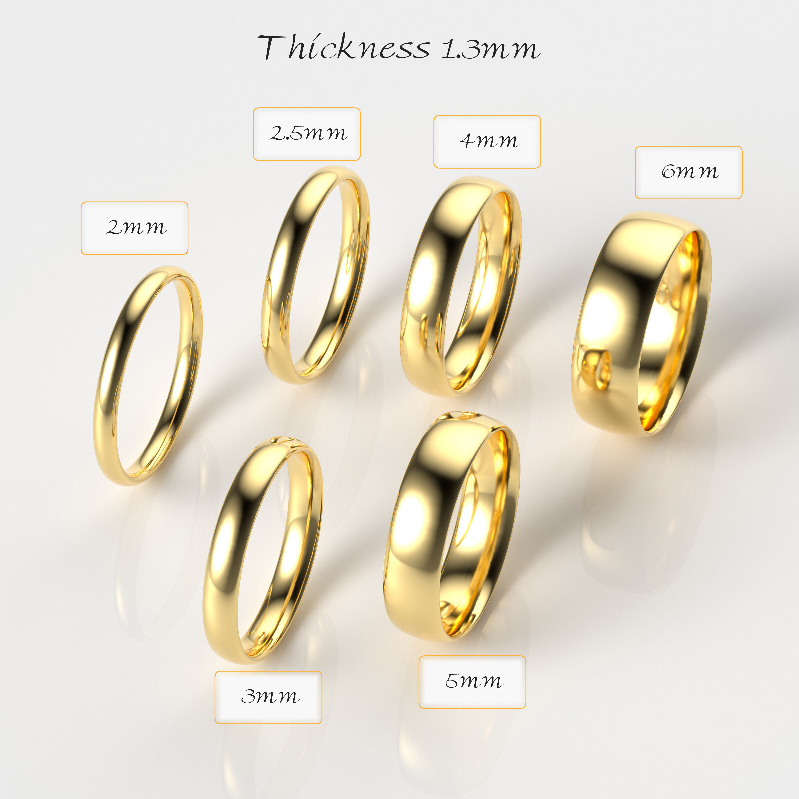 14K Yellow Gold 1.5mm 2mm 2.5mm 3mm 4mm 5mm 6mm Comfort Fit Wedding Band