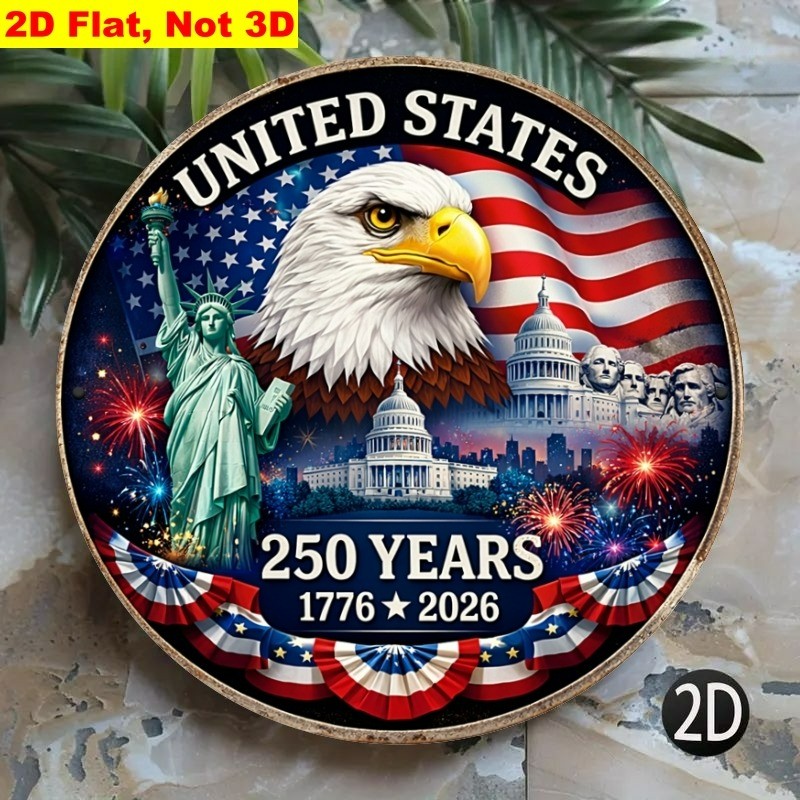 American Bicentennial Plus 50 Metal Sign Patriotic Eagle & Landmarks Wall Art