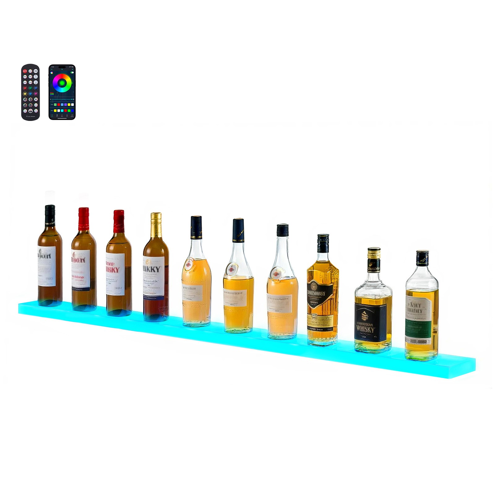 Uimoso LED Illuminated Liquor Bottle Shelf, 1-Tier, 60 Inches, Holds 15 Bottles