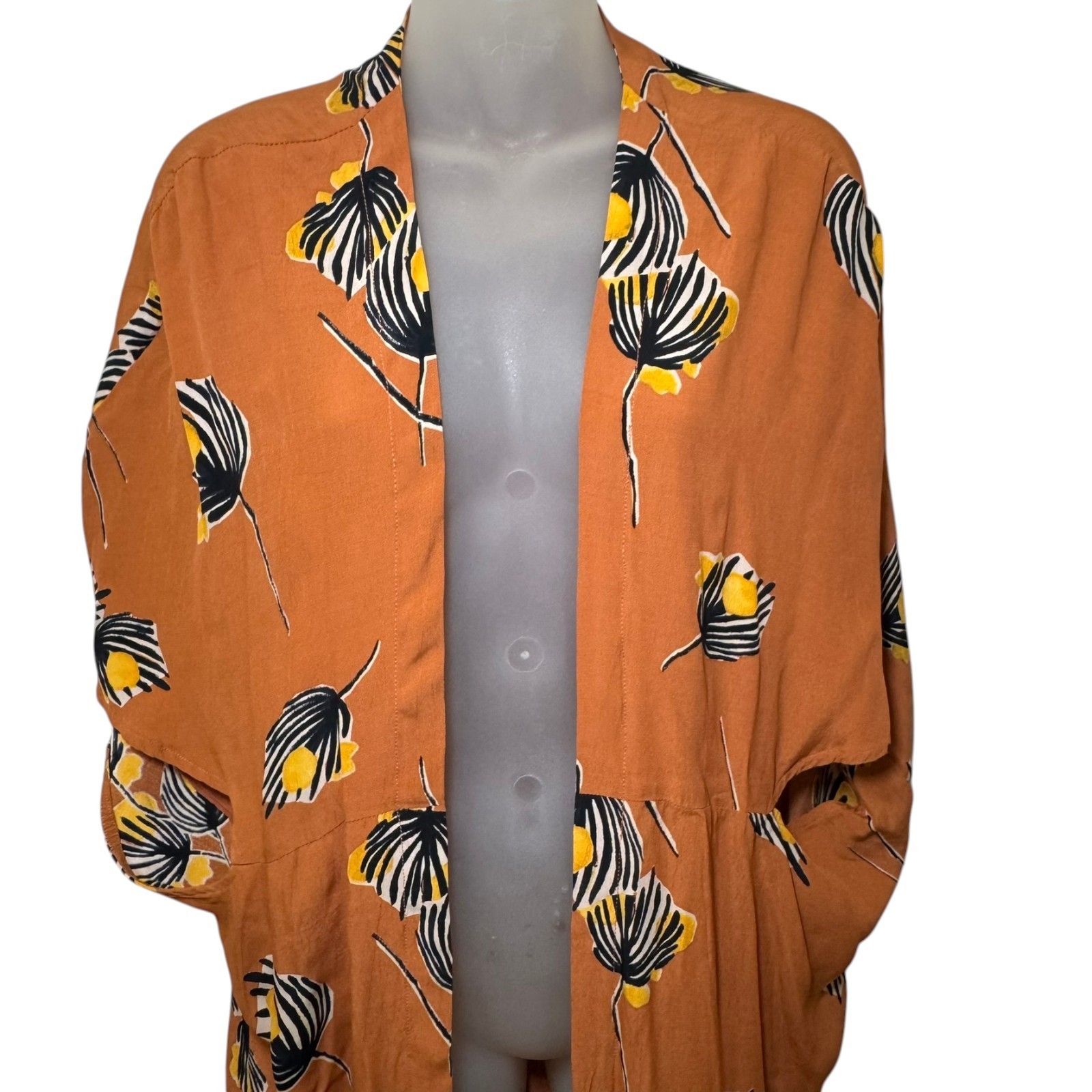 BEL KAZAN Anthropologie Exclusive Print "LOIS" Orange Kaftan Duster Kimono