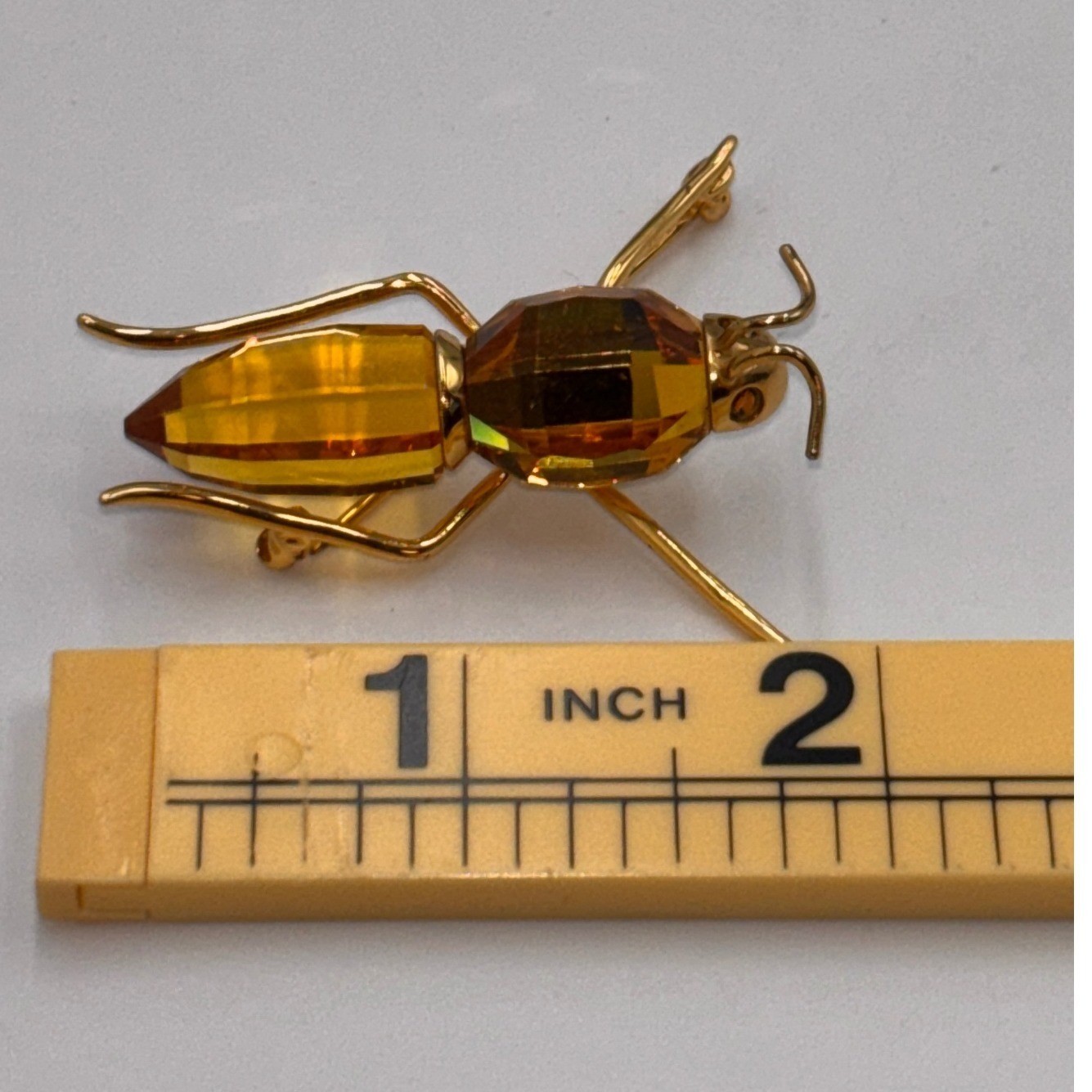 Vintage 925 Swarovski Amber Crystal Insect Brooch Sterling Silver Plated Pin