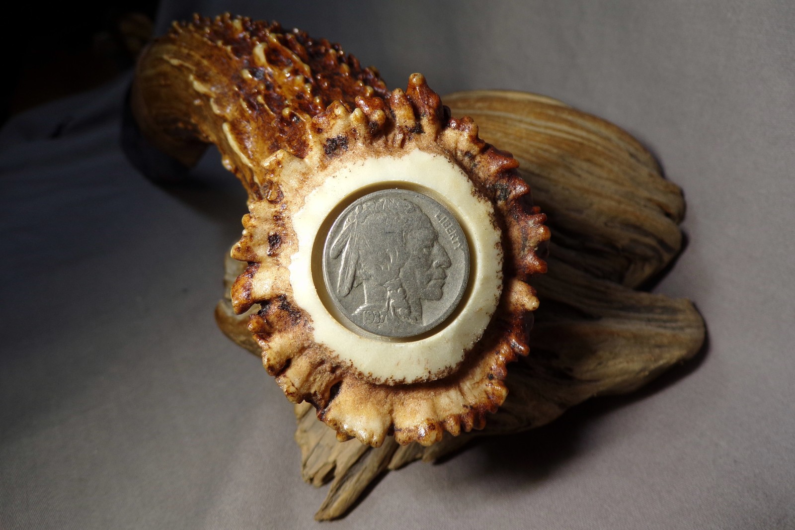 Knapped Obsidian Paleo Knife Indian Head Nickel Triple Flow COA Flint Knapping