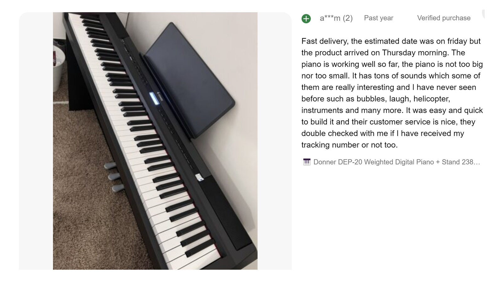 Donner DEP-20 Digital Piano Keyboard 88 Weighted Keys with Stand