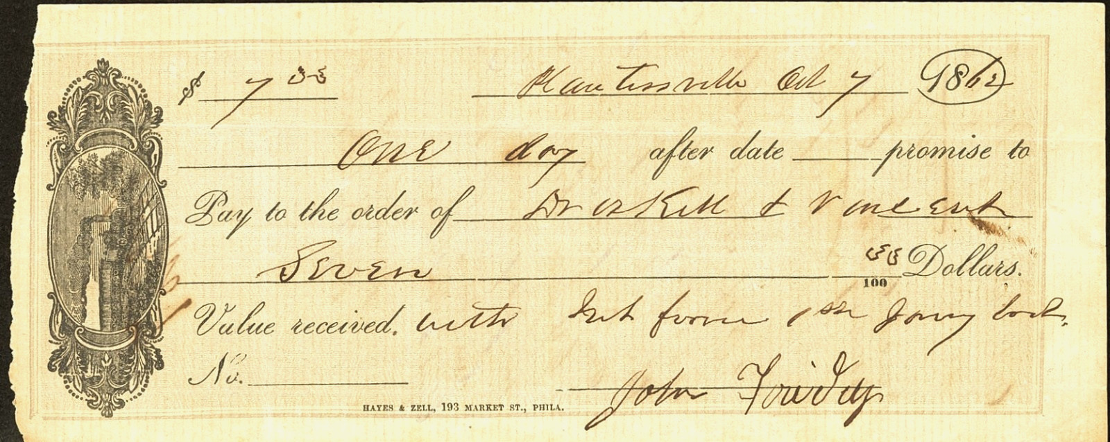 TX $7 MARTINVILLE (Plantationville) Texas Oct 7, 1862 Civil War era note