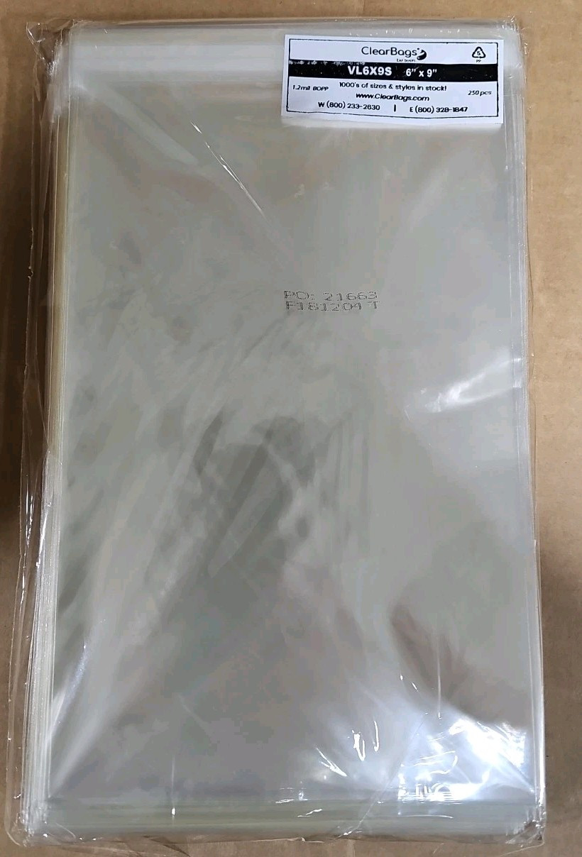 250 6x9  Clear Cellophane Plastic Self Seal  Poly Bags 1.2 Mil Postcard Sleeve