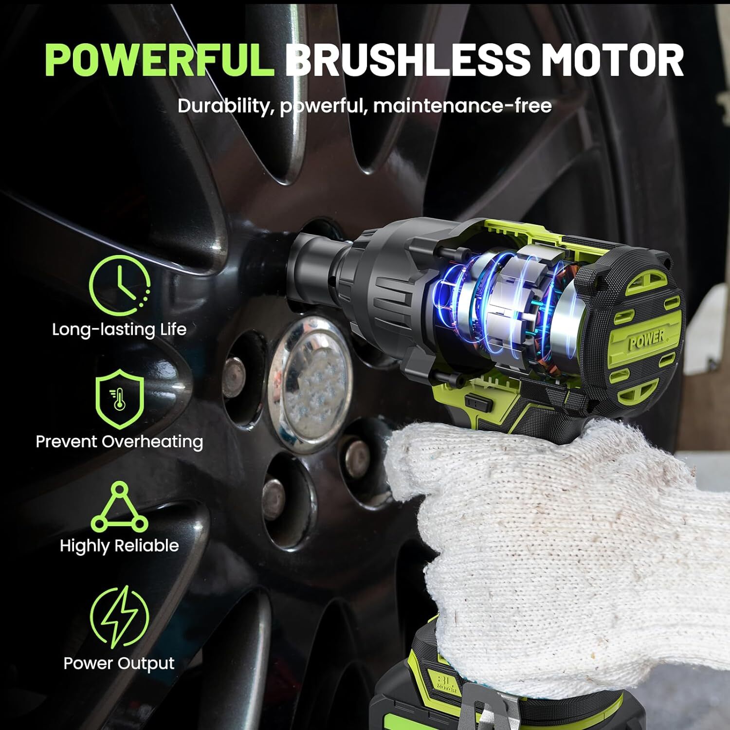 Cordless Impact Wrench 740Ft-lbs 1000N.m Brushless 1/2" 2x4.0Ah for Car Truck
