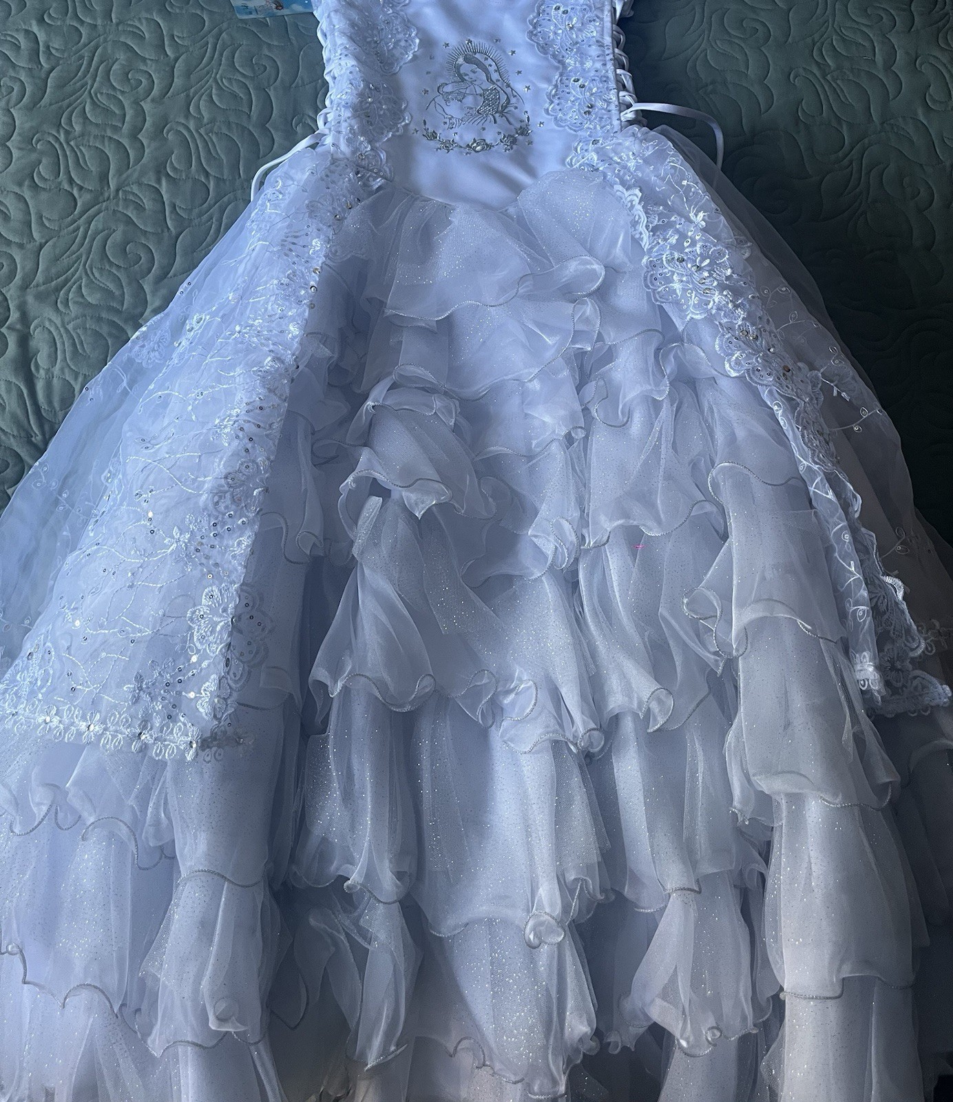 Vestido de Primera Comunión Niña Talla 14 con La Virgen De Guadalupe