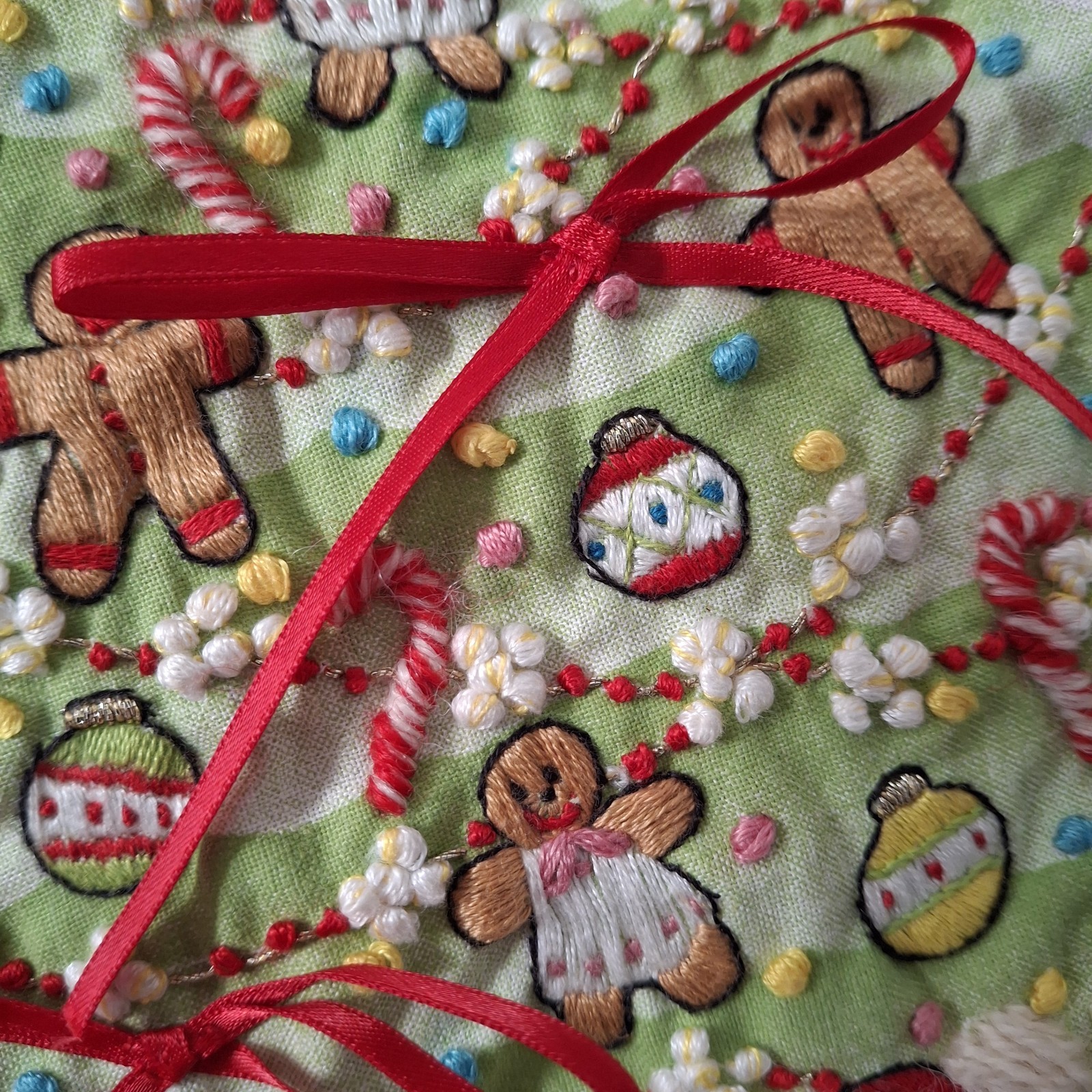 VTG 1980s Janlynn Steinmeyer Hand Embroidered Crewel Christmas Stocking Santa