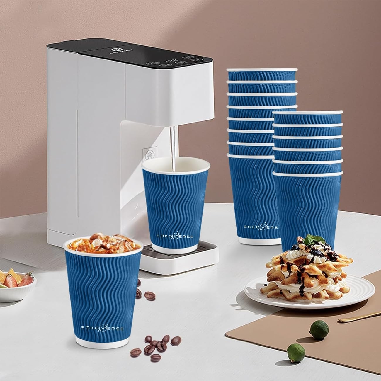 Navy Blue 12oz Paper Cups - Disposable Ripple Wall for All Occasions