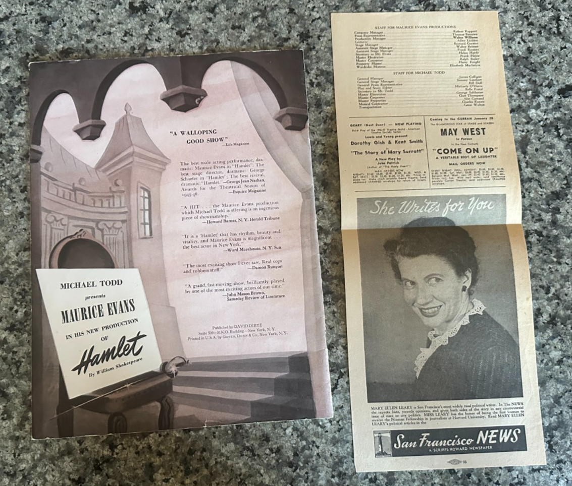 MAURICE EVANS 1947 S.F. CURRAN THEATRE HAMLET PROGRAM SHAKESPEARE MICHAEL TODD
