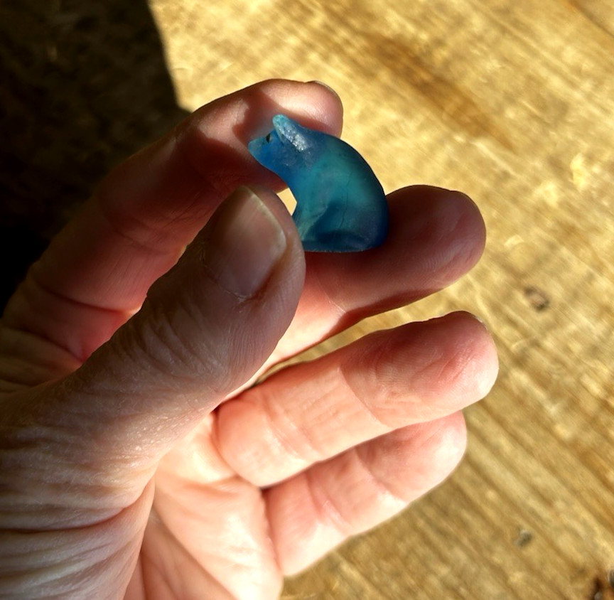 Antique 1920's? Blue Satin Czech Glass Pig/Boar Cracker Jack Charm Prize