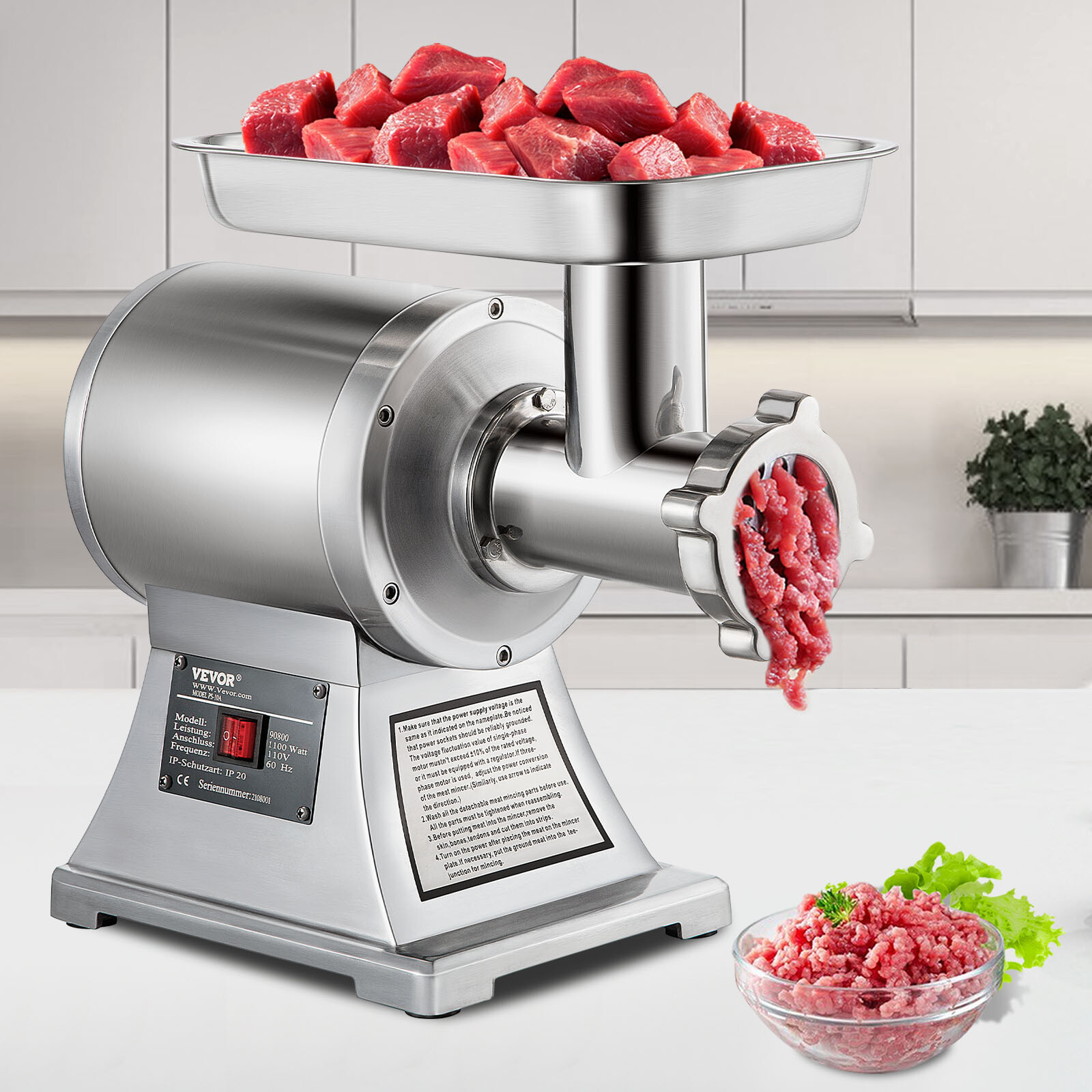 VEVOR 550lb/H Commercial Electric Meat Grinder 1.5HP Heavy Duty Sausage Stuffer