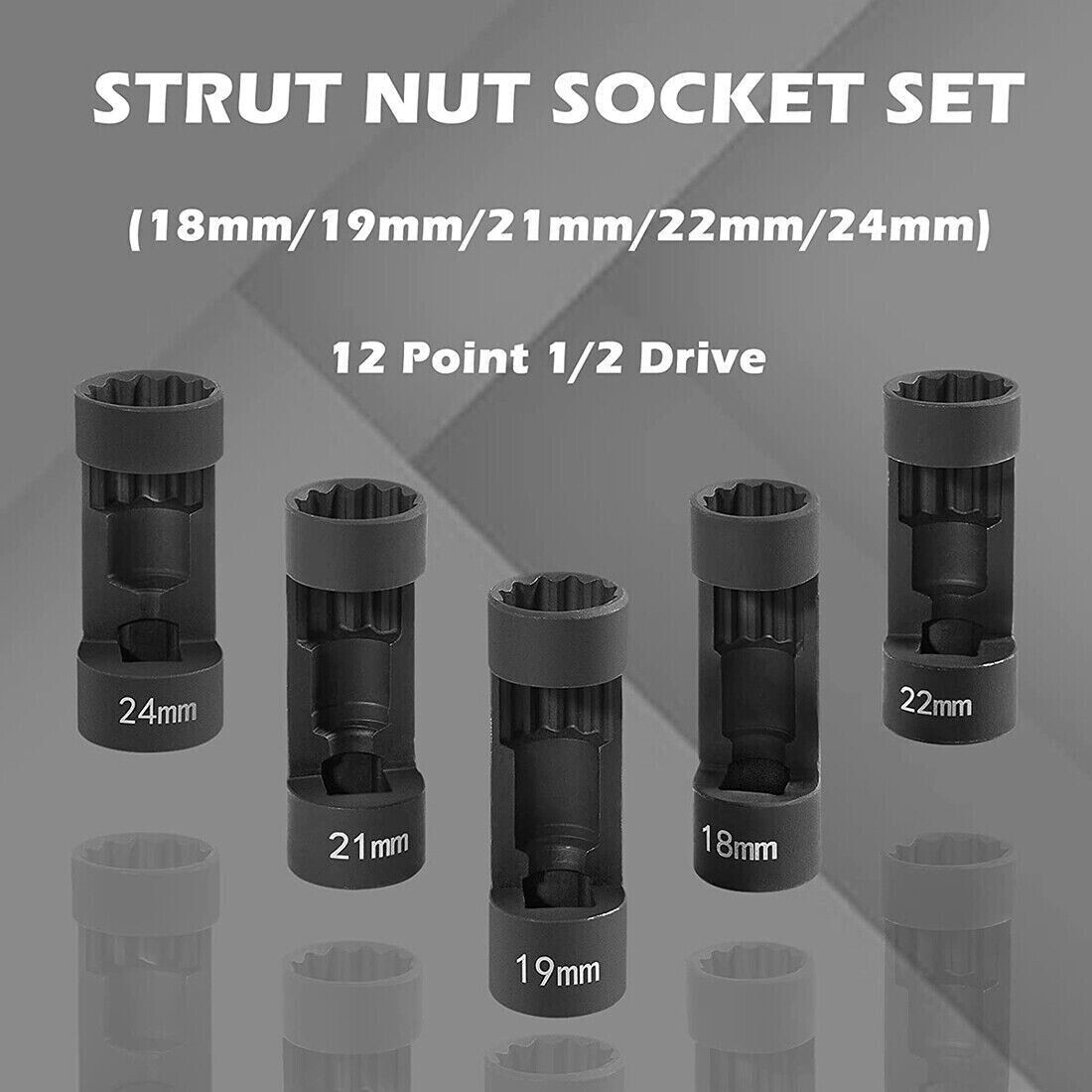 1/2" Drive Suspension Shock Tool Strut Nut Socket Set 18mm 19mm 21mm 22mm 24mm
