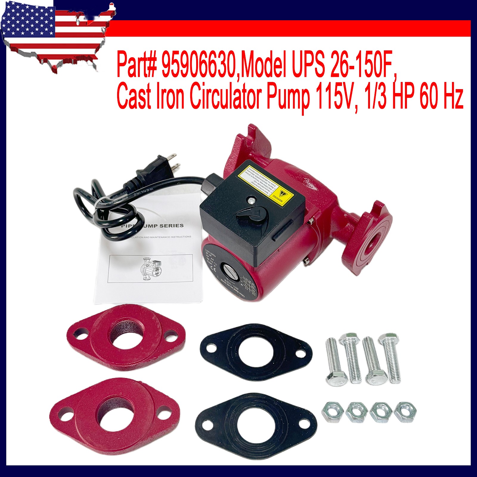 For Grundfos UPS26-150F Cast Iron Circulator Pump 115V 1/3 HP Cast Iron 95906630