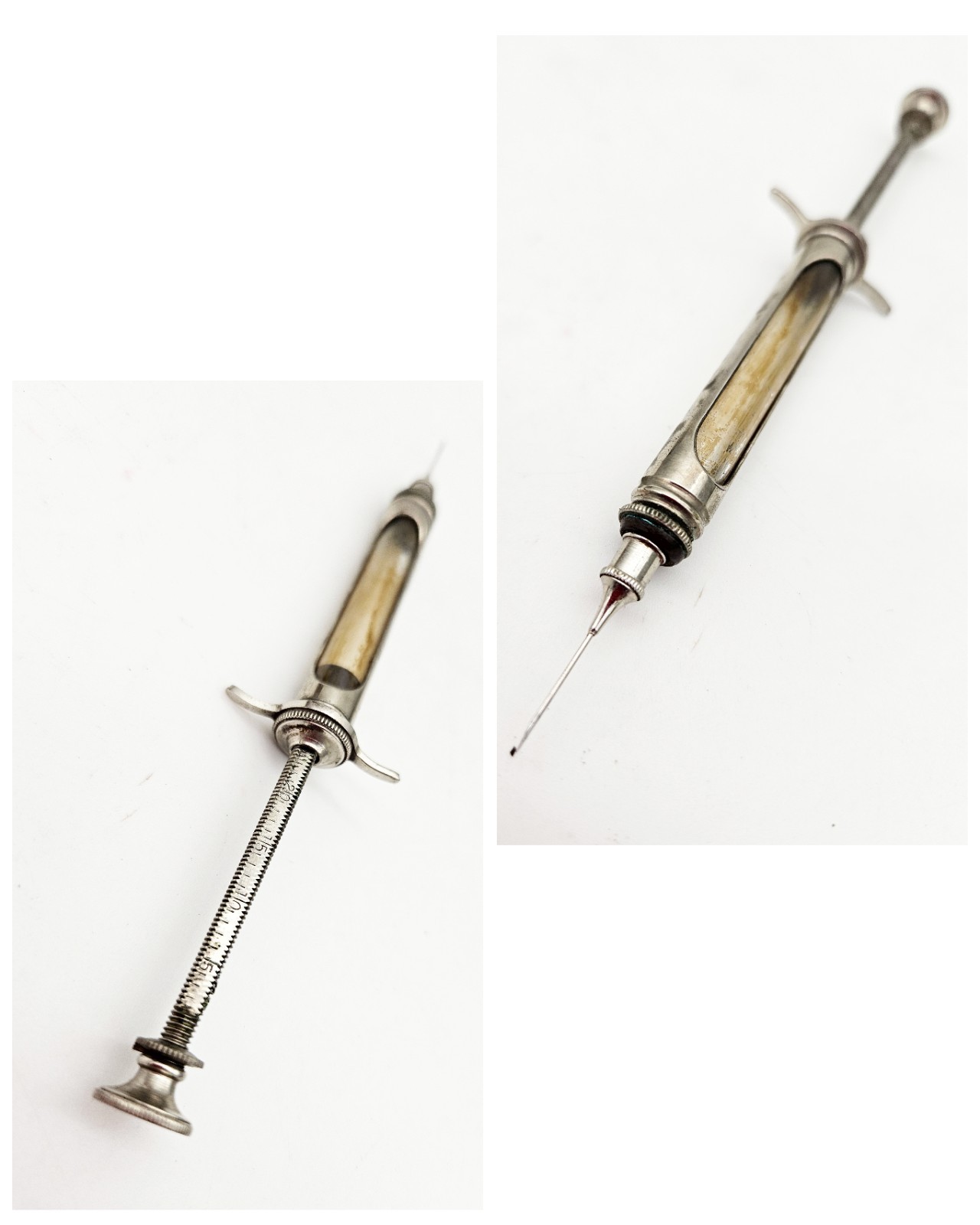 Antique Medical Surgical Glass Metal Syringe Hypodermic Leather Case Set Needle