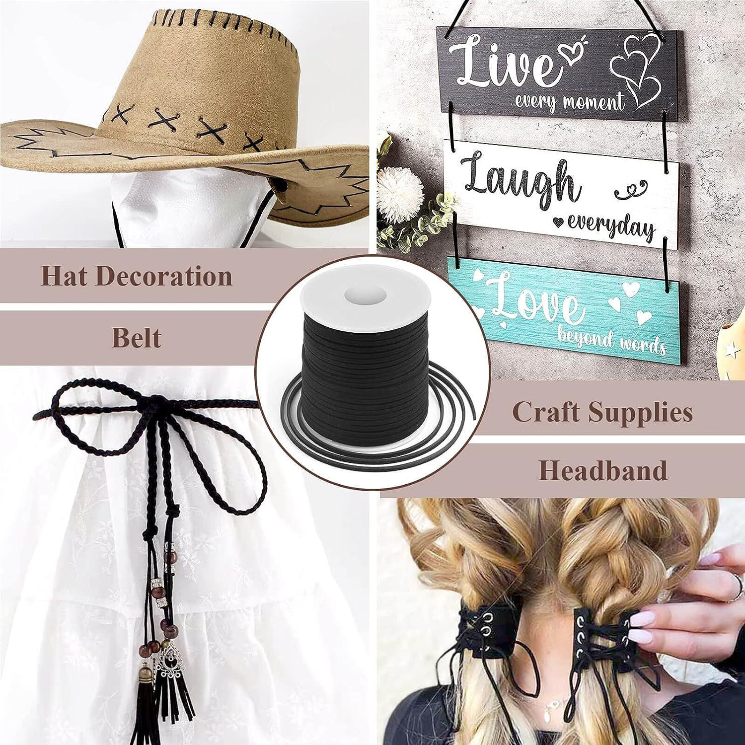 Leather String, Flat Suede Cord Faux Thin Lace for Black