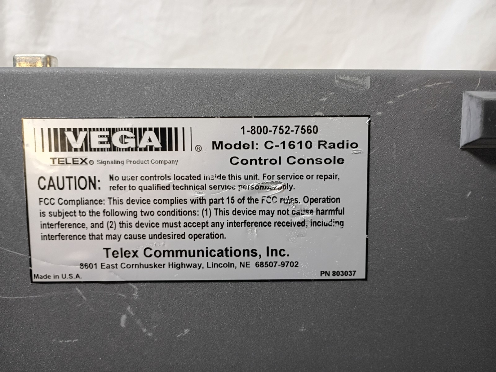 Telex VEGA C-1610 Desktop Radio Control Console - Tested Power On - Read