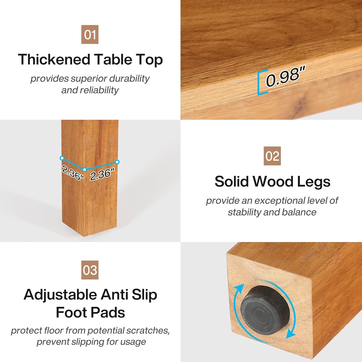 39.4'' Square Dining Table for 4 People, Wooden Kitchen Table Small Dinner Table