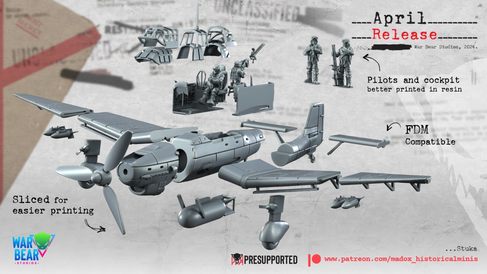 BattleCat Miniatures WW2 German Junkers JU 87 & Crew Bolt Action WWII 20mm 28mm