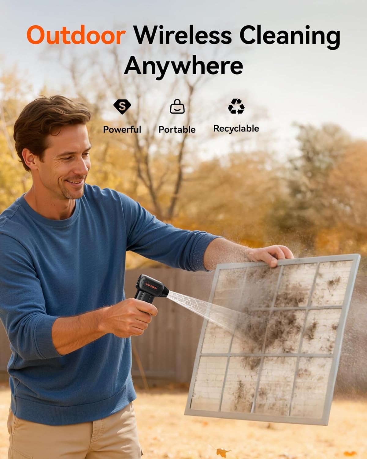 WOLFBOX MF60 Cordless Electric Air Blower Fast Charge 3 Speed for Keyboard, Car