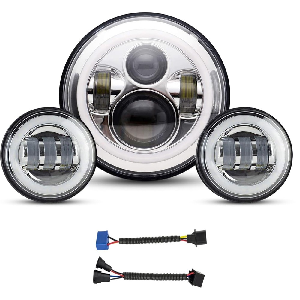 7 Inch 140W LED Headlight Hi/Lo & 2Pcs 4.5Inch 80W Fog Light for Harley Davidson
