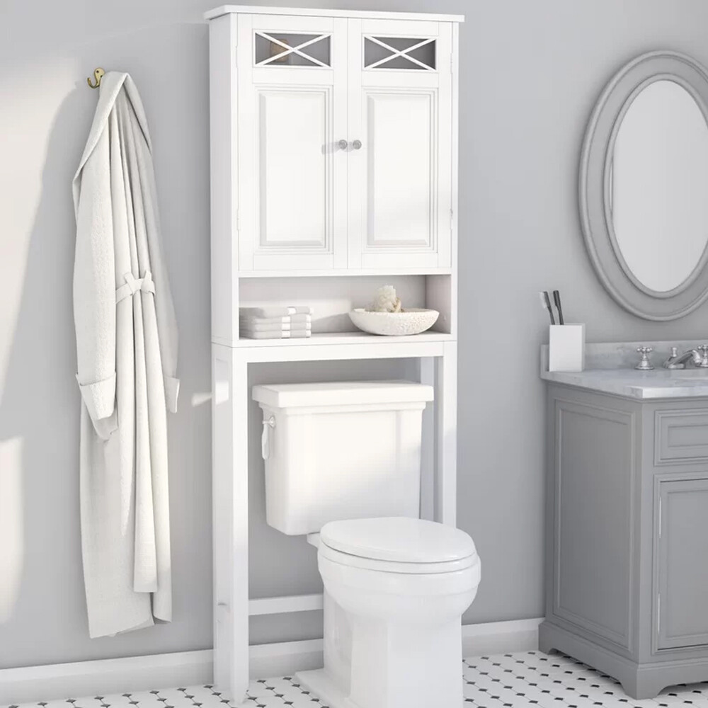 Over the Toilet Bathroom Storage Space Saver Cabinet White 68" H