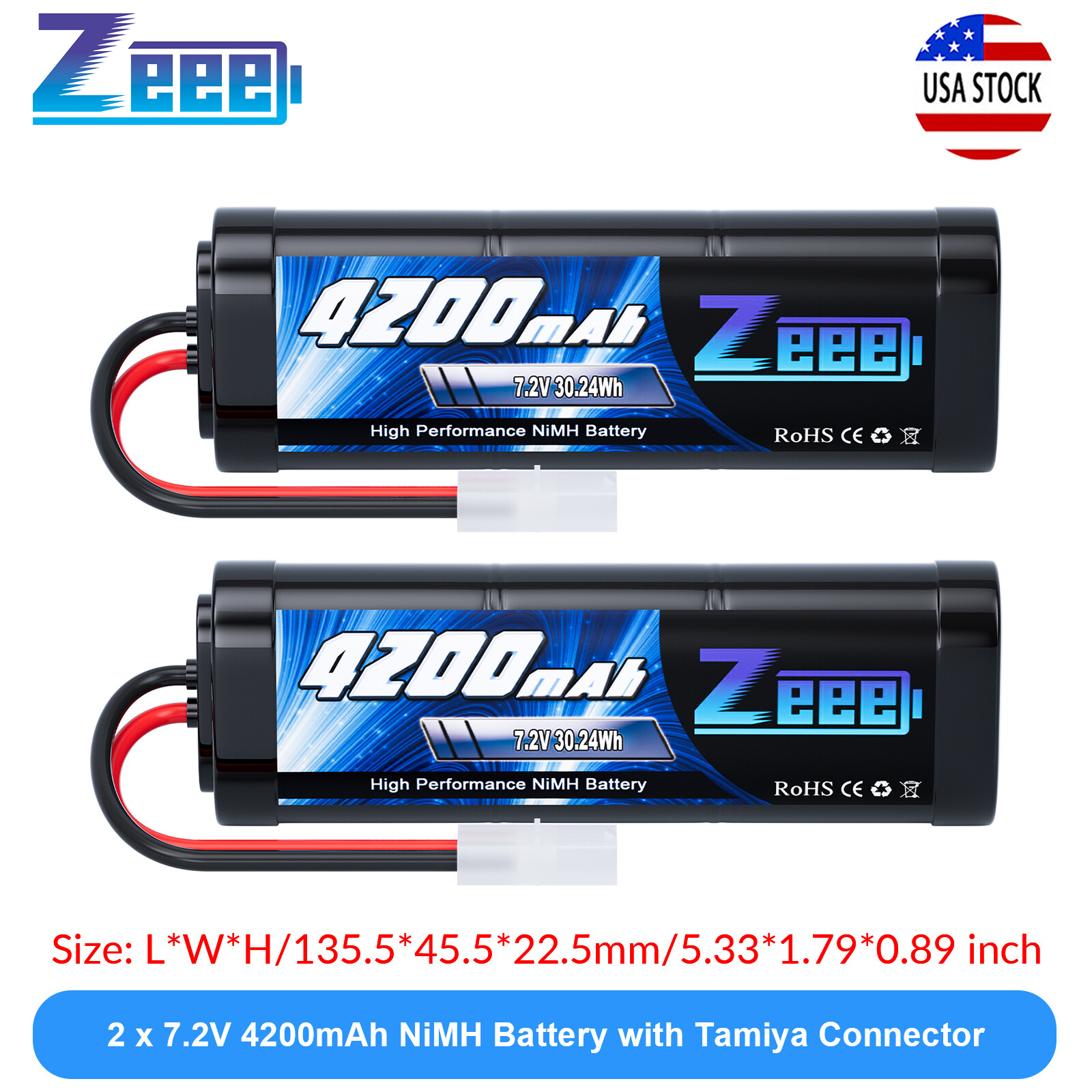 2xZeee 7.2V 4200mAh NiMH Battery Tamiya Connector for RC Kyosho Tamiya Car Truck