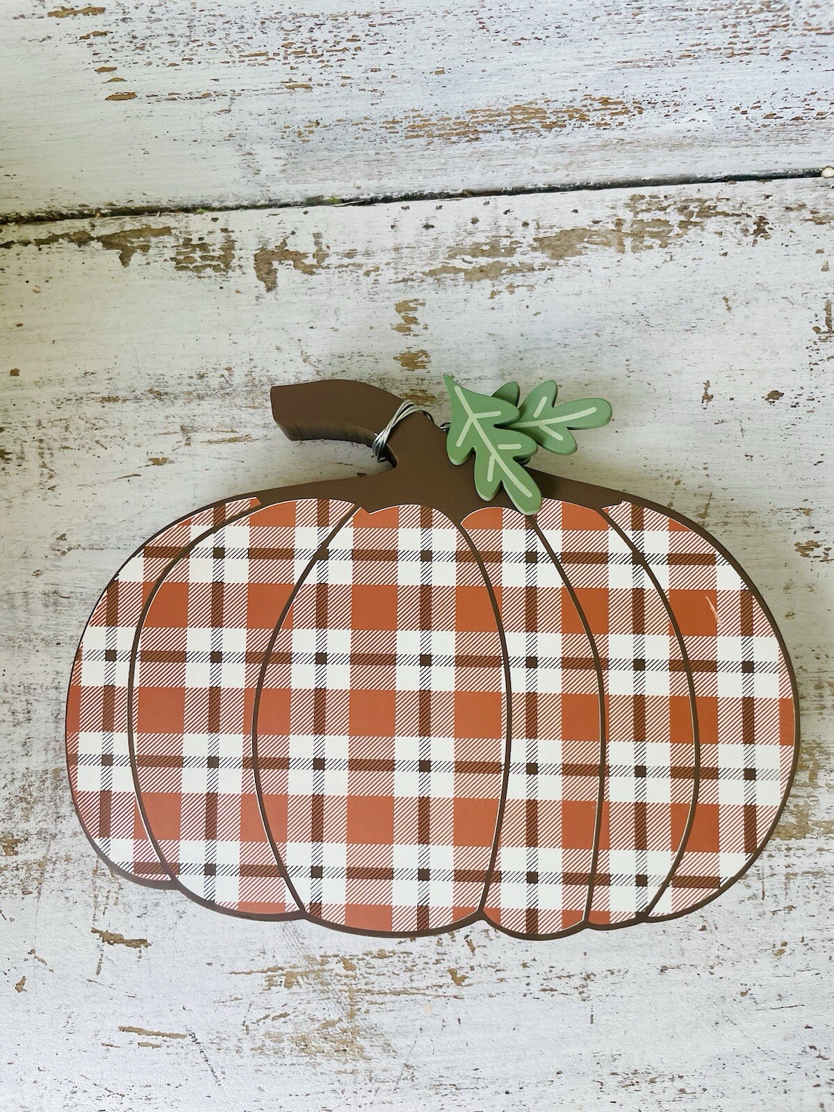 Orange Plaid Chunky Pumpkin Shelf Sitter
