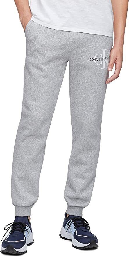 Calvin Klein Jeans Mens Blue/ Grey Monogram Logo Fleece Jogger Sweatpants