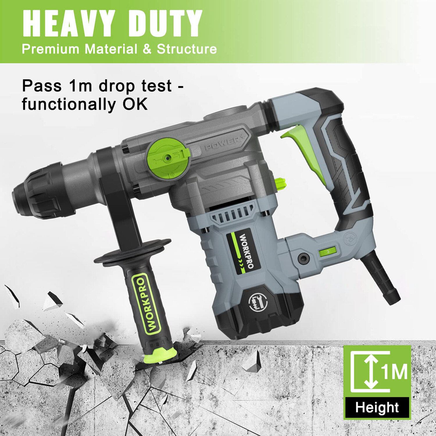 WORKPRO Heavy Duty Premium Rotary Hammer Drill SDS-Plus 12.5AMP Corded 5PCS Bits