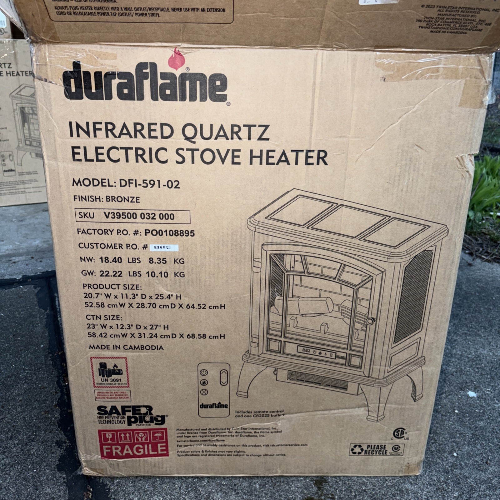 Duraflame 3D Infrared Quartz Electric Fireplace Stove Heater, Bronze DFI-591-02