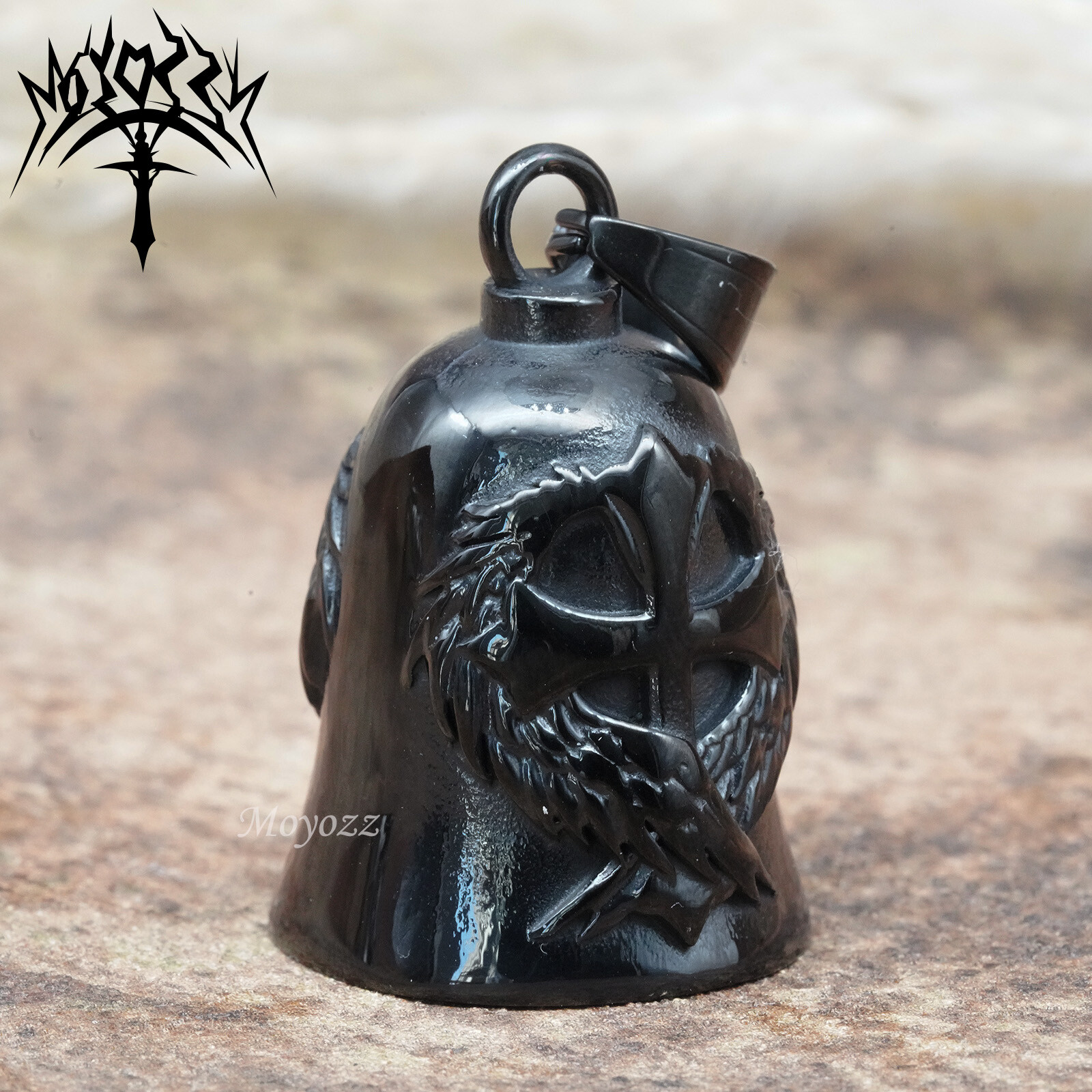 Luck Gremlin Cross Wings Angel Guardian Bell Motorcycle Biker & FREE Bell Hanger