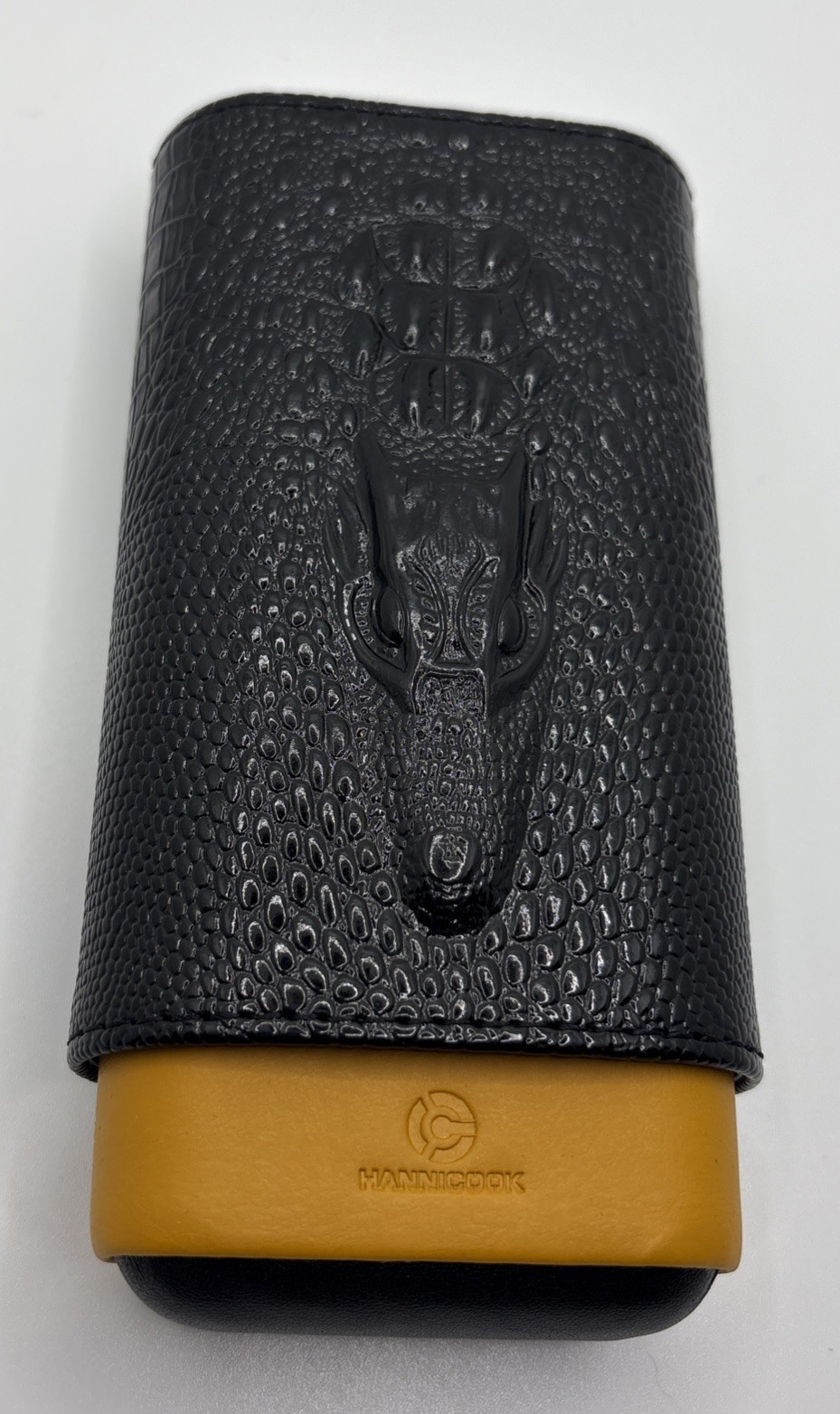 Black Crocodile Pattern 3-Cigar Travel Case