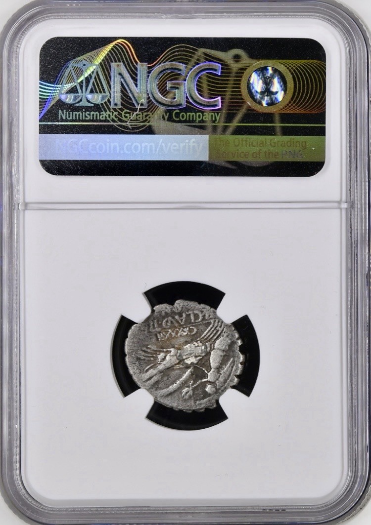 Tiberius Claudius Nero Roman Republic Silver Denarius 79BC NGC Genuine Serratus