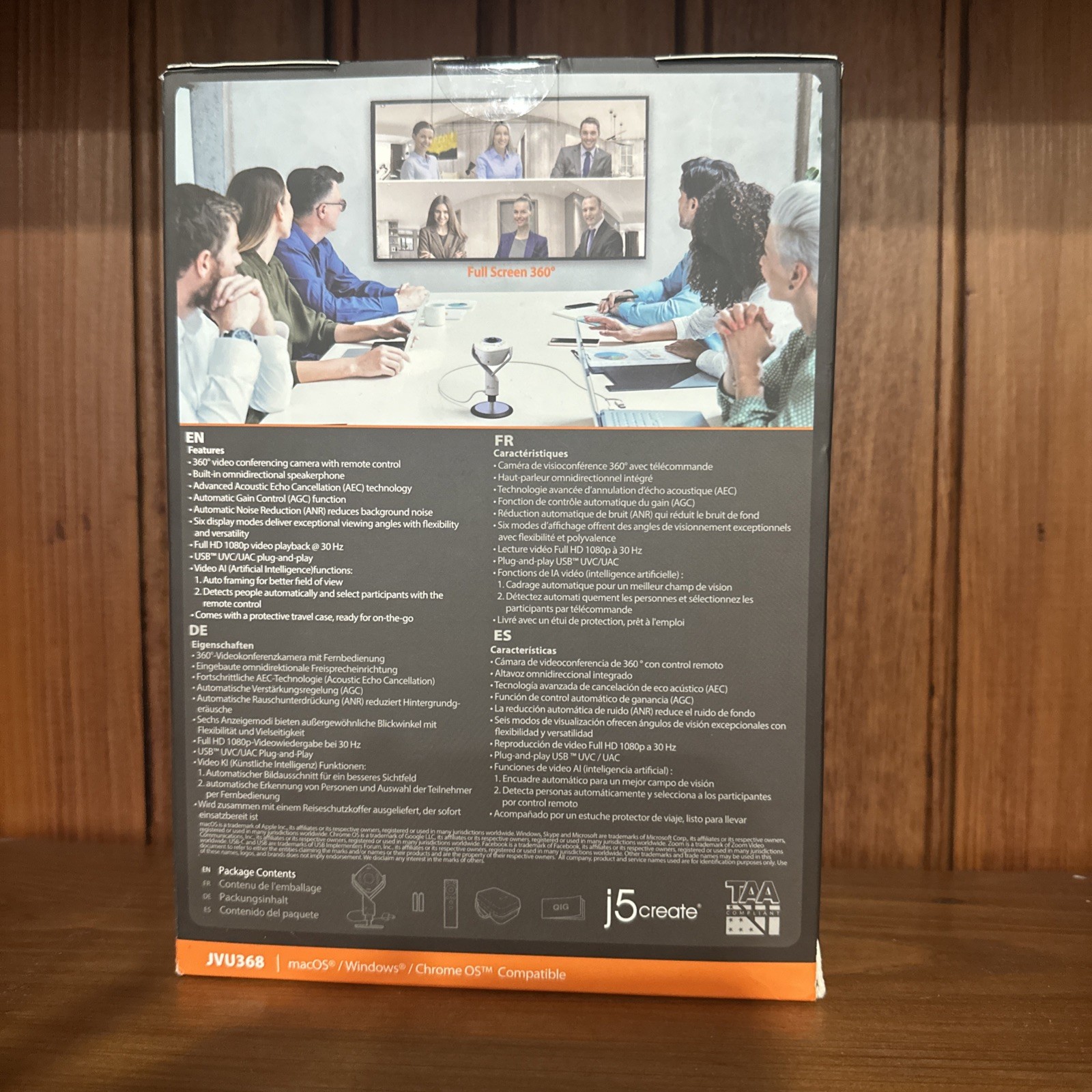 j5create 360 All Around AI-Powered Conference Room Camera with Speakerphone New