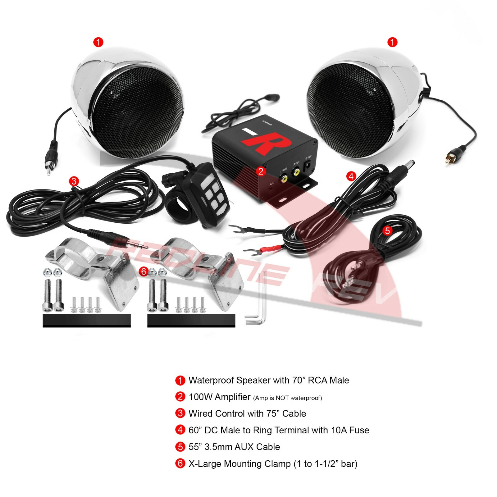 Bluetooth Amplifier Waterproof Motorcycle Stereo Speaker System MP3 FM Radio AUX