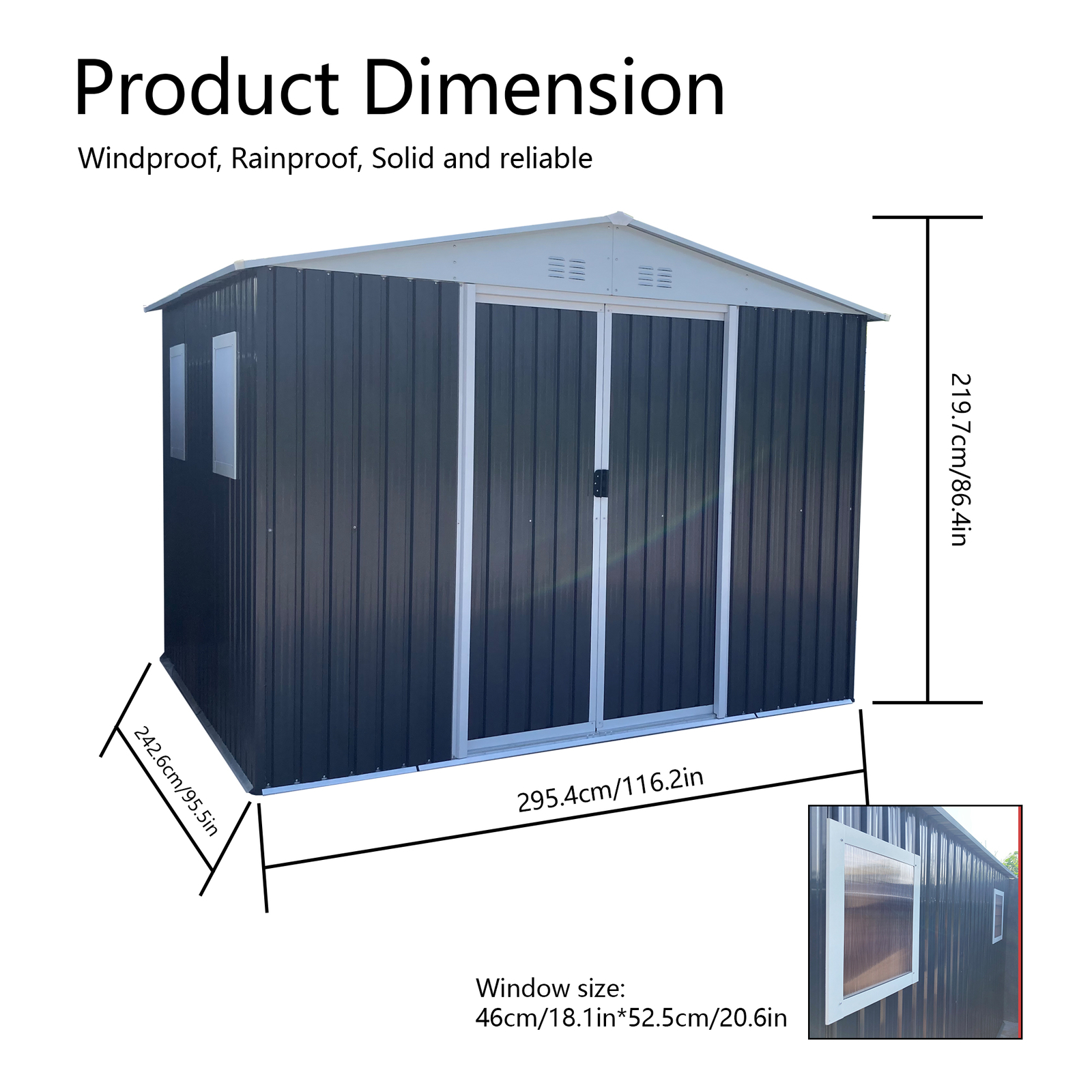 10FT x 8FT Metal Anti-Corrosion Utility Tool House – Lockable Garden Shed with A