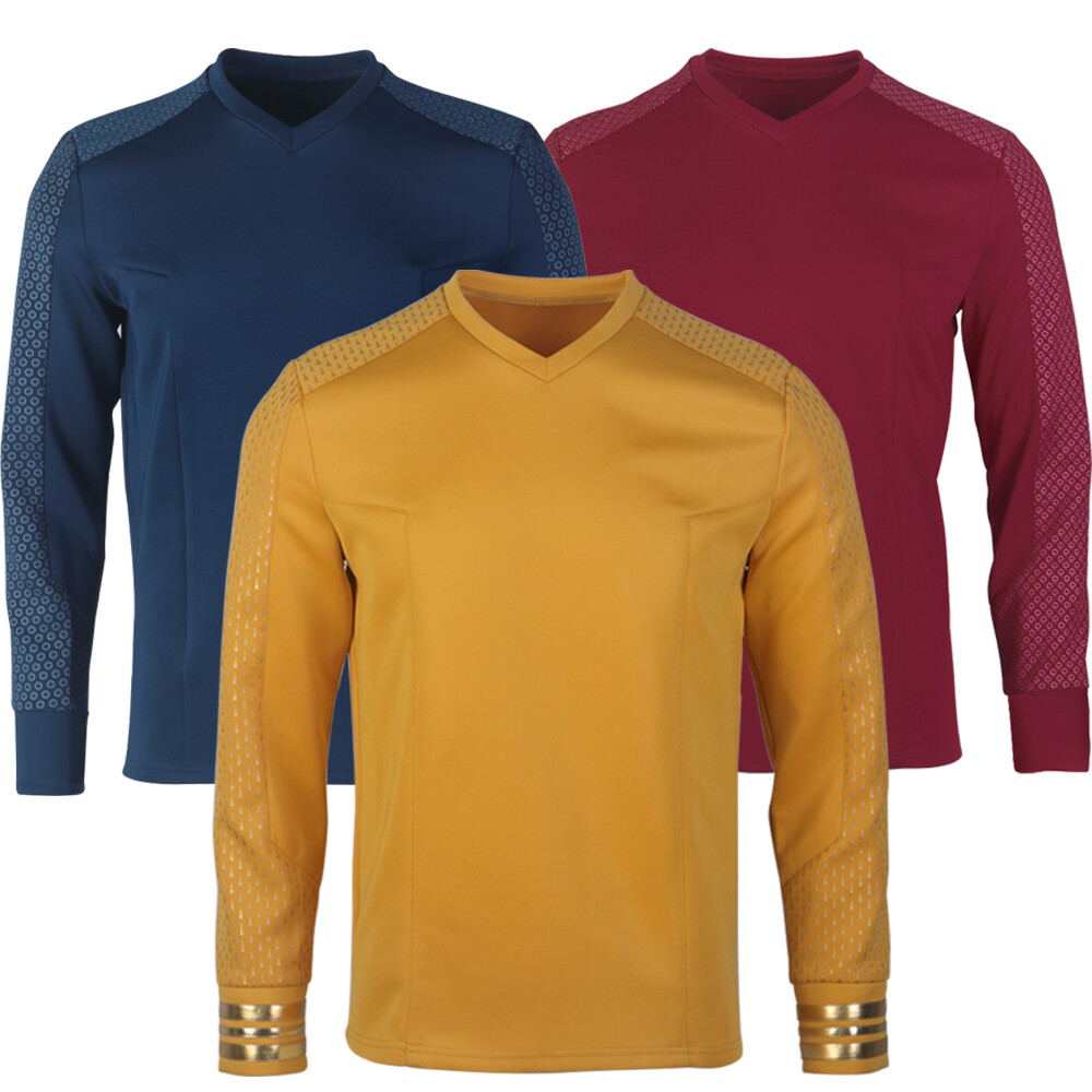 For Strange New Worlds Captain Pike Gold Uniforms Starfleet Blue Red Top Shirts