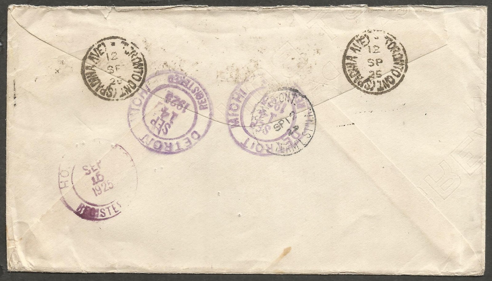 1925 Marks Stamp Dealer Cover Registered 13c Admirals CDS Toronto Spadina Ont