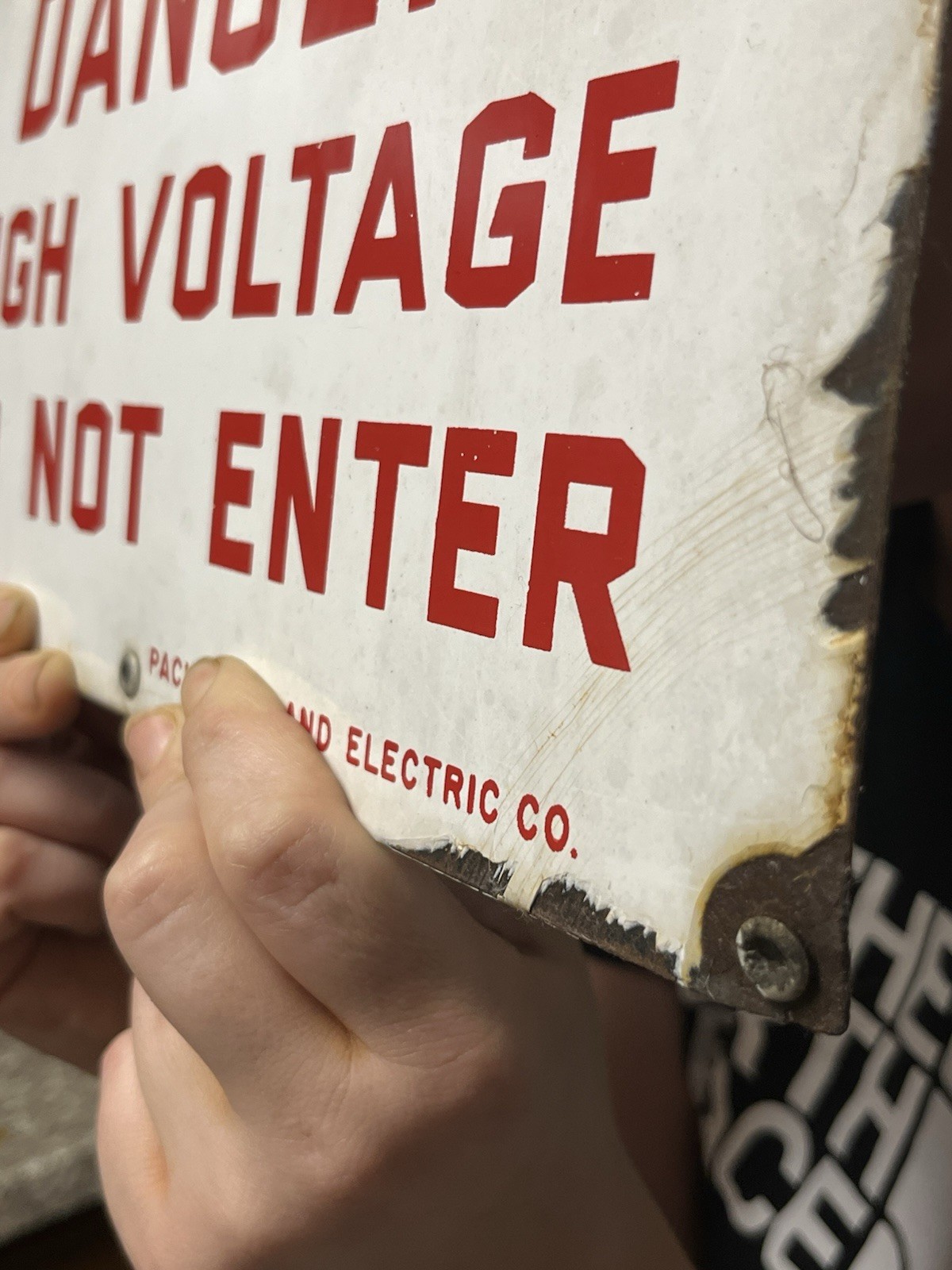 DANGER High Voltage Porcelain Enameled Sign -PG&E California