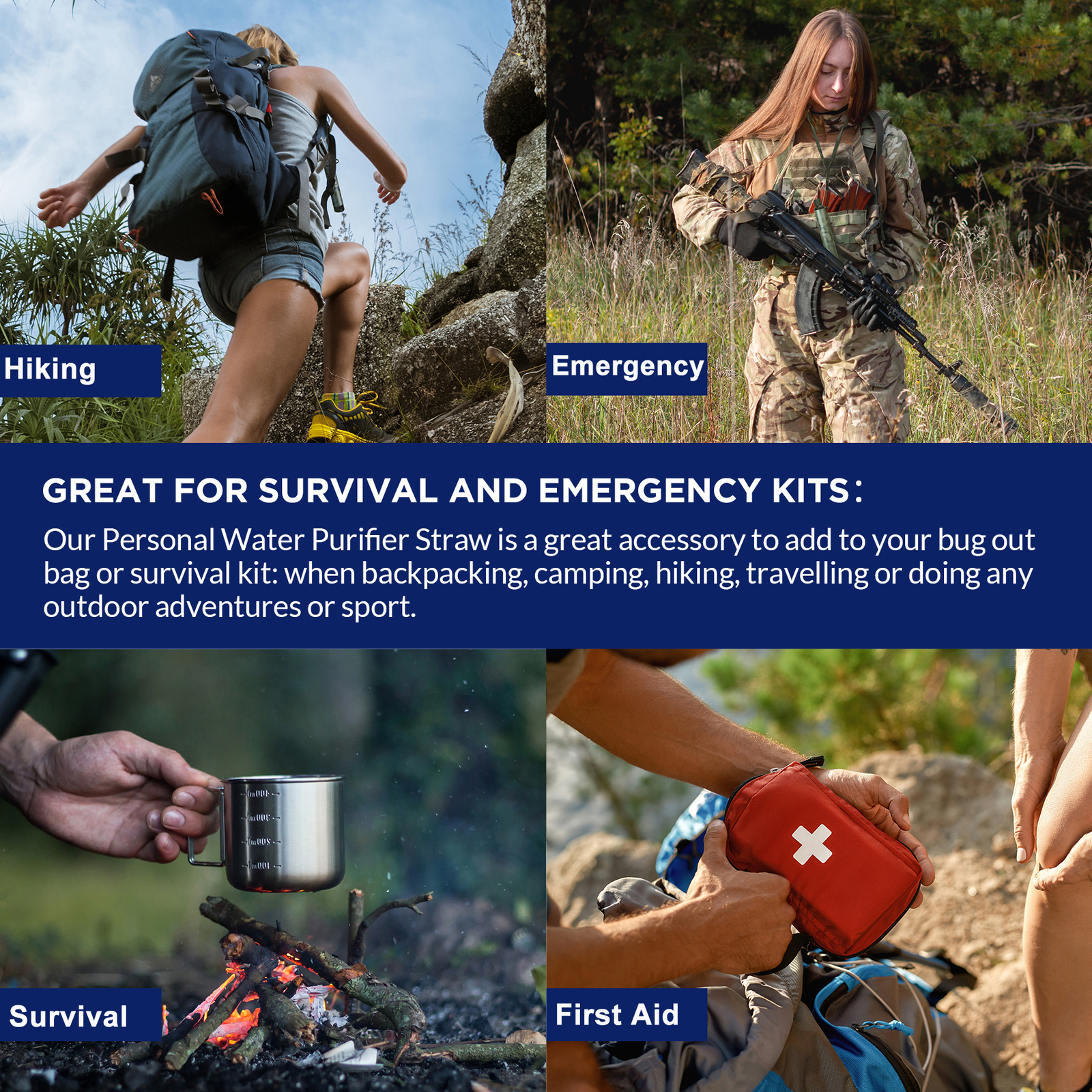 Portable Water Filter Straw Purifier Filtration Emergency Survival Outdoor,6Pack