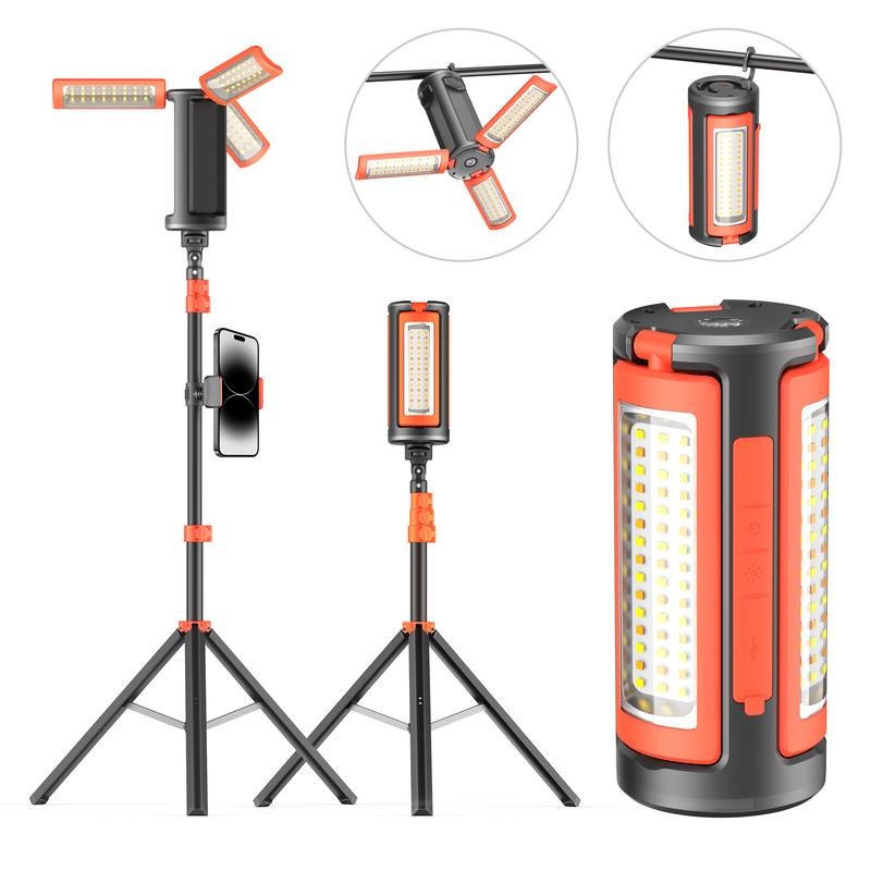 3-Head Rechargeable LED Camping Light 10000mAh, 67" Adjustable Stand, Tripod