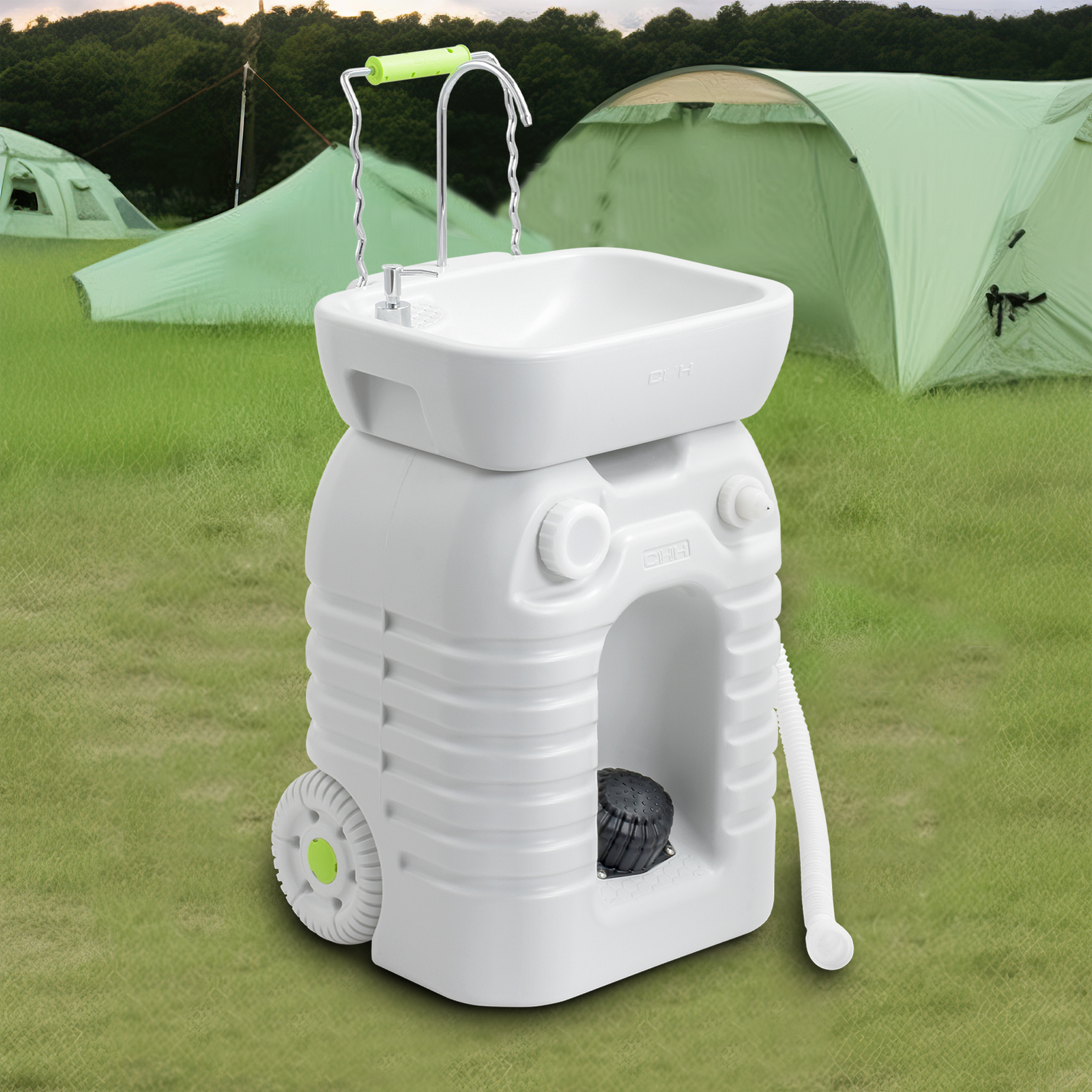 Outdoor Portable Camping Sink w/Soap Dispenser 45L Rolling Hand Wash Basin Stand