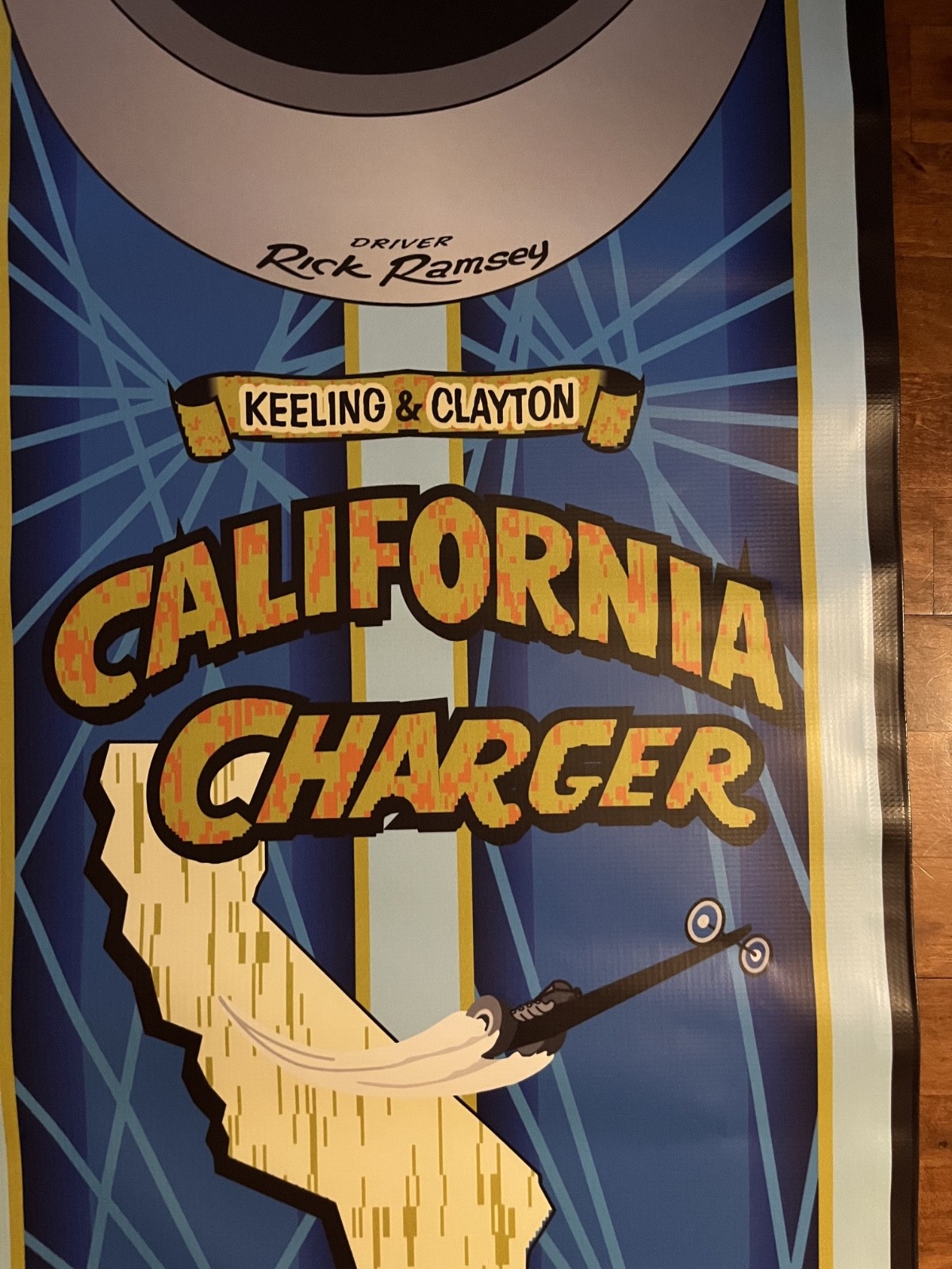 Keeling & Clayton California Charger cowl garage shop banner approx 2x4 NHRA